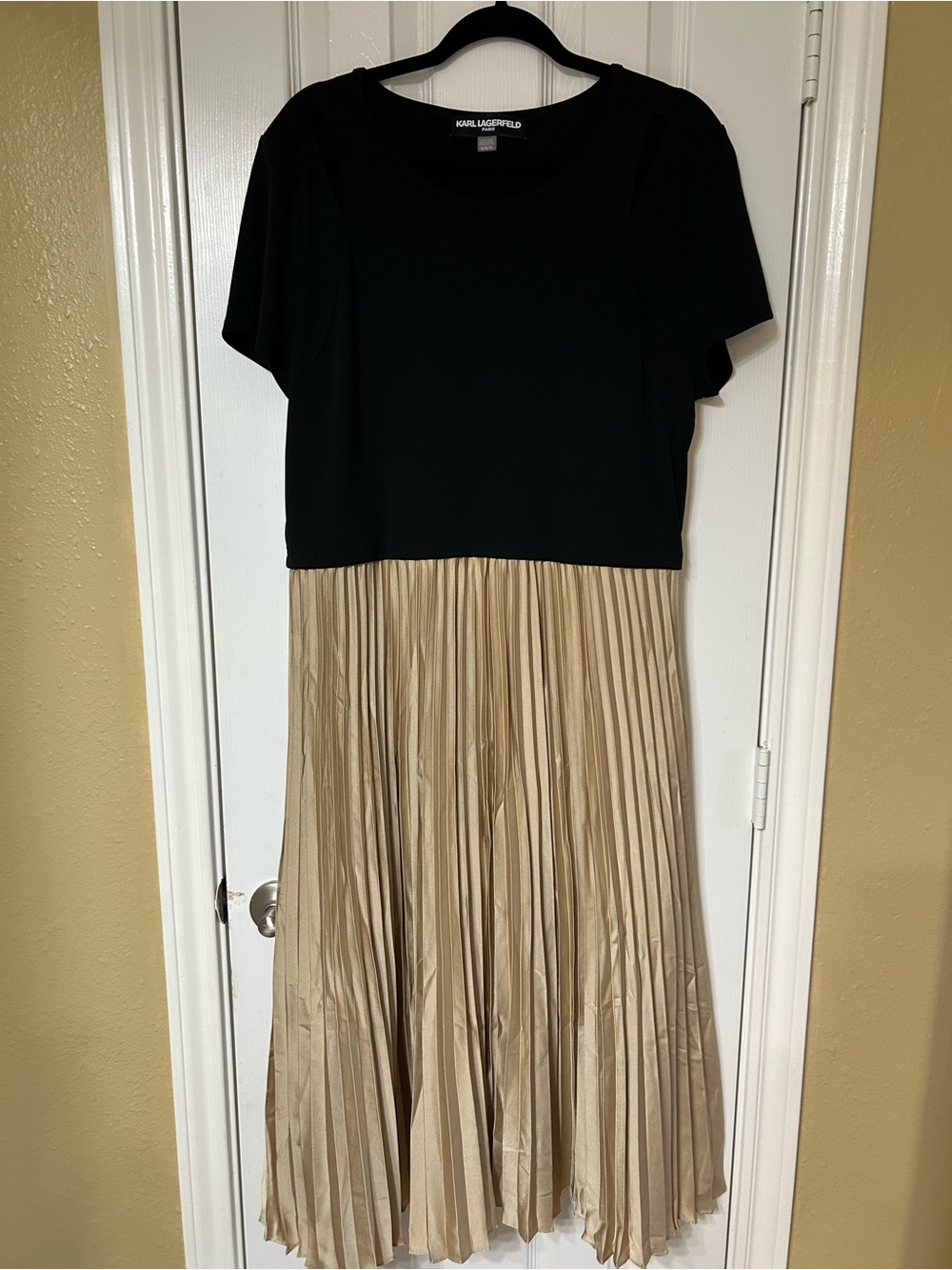 Karl Lagerfeld Pleated Black and Gold Dress - Picture 2 of 5